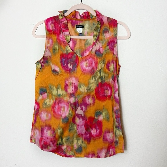 J. Crew Floral Watercolor Ruffle Neck Tank size 2 - Picture 1 of 7